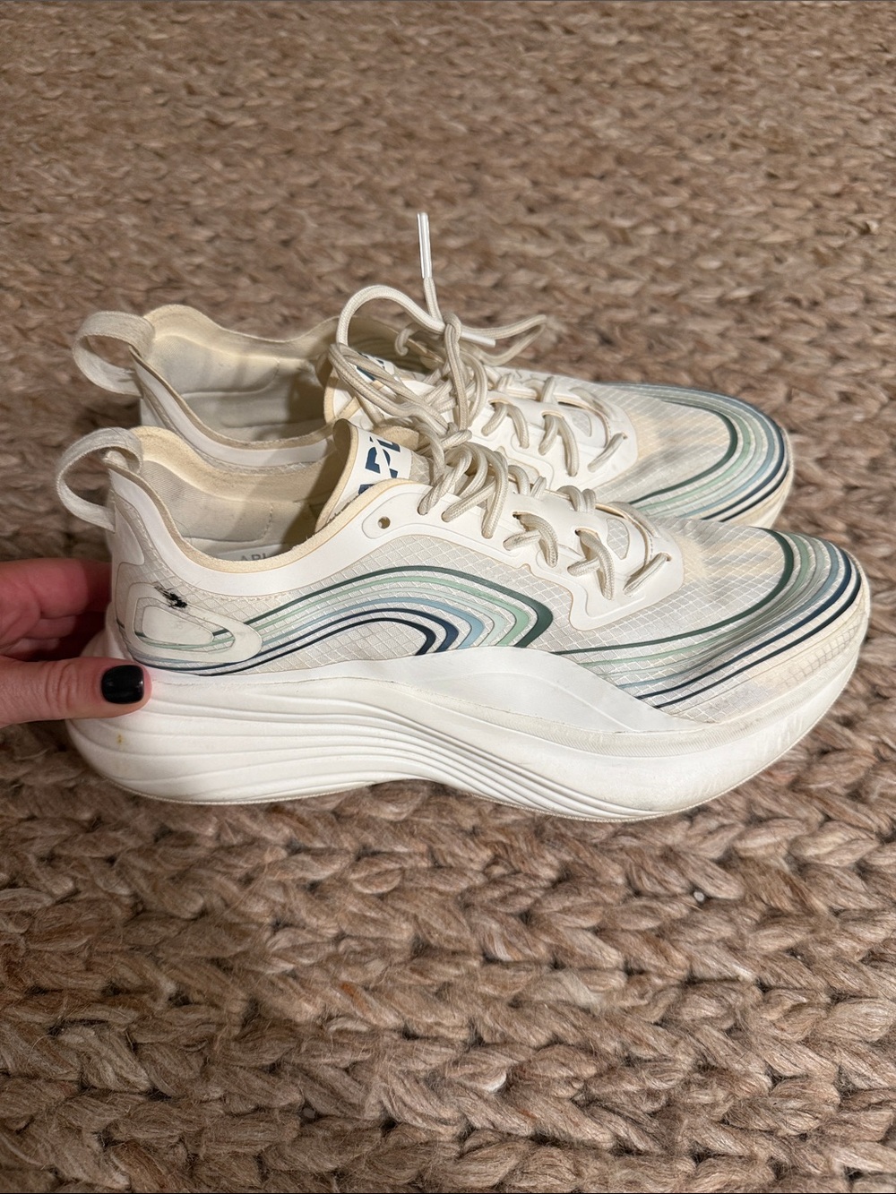Women’s Cream Athletic Lace-Up Sneakers with Green Accent